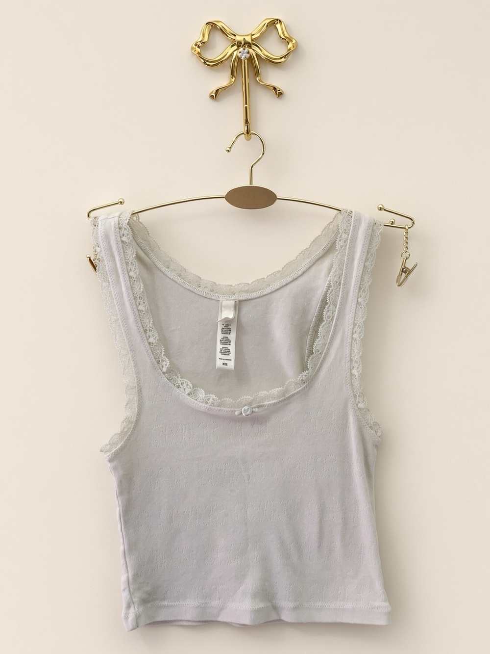 🤍 SKIMS Cotton Pointelle Lace Tank | Light Mint-Marble | Sz. XXS | EUC 🏷️